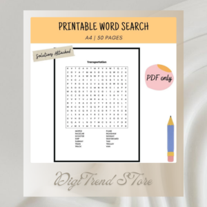 Printable Word Search Puzzle Book for Adults | Hobby & Free Time Activity Worksheets